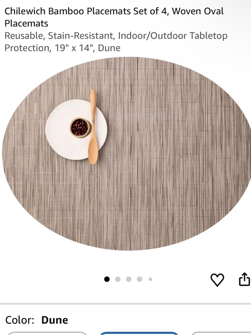NEW in box Chilewich Bamboo Oval Woven Placemat in Dune (Set of 4) 14”x19.25”